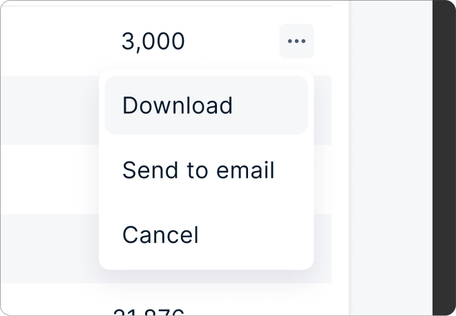 Invoice quick actions menu with download and email options